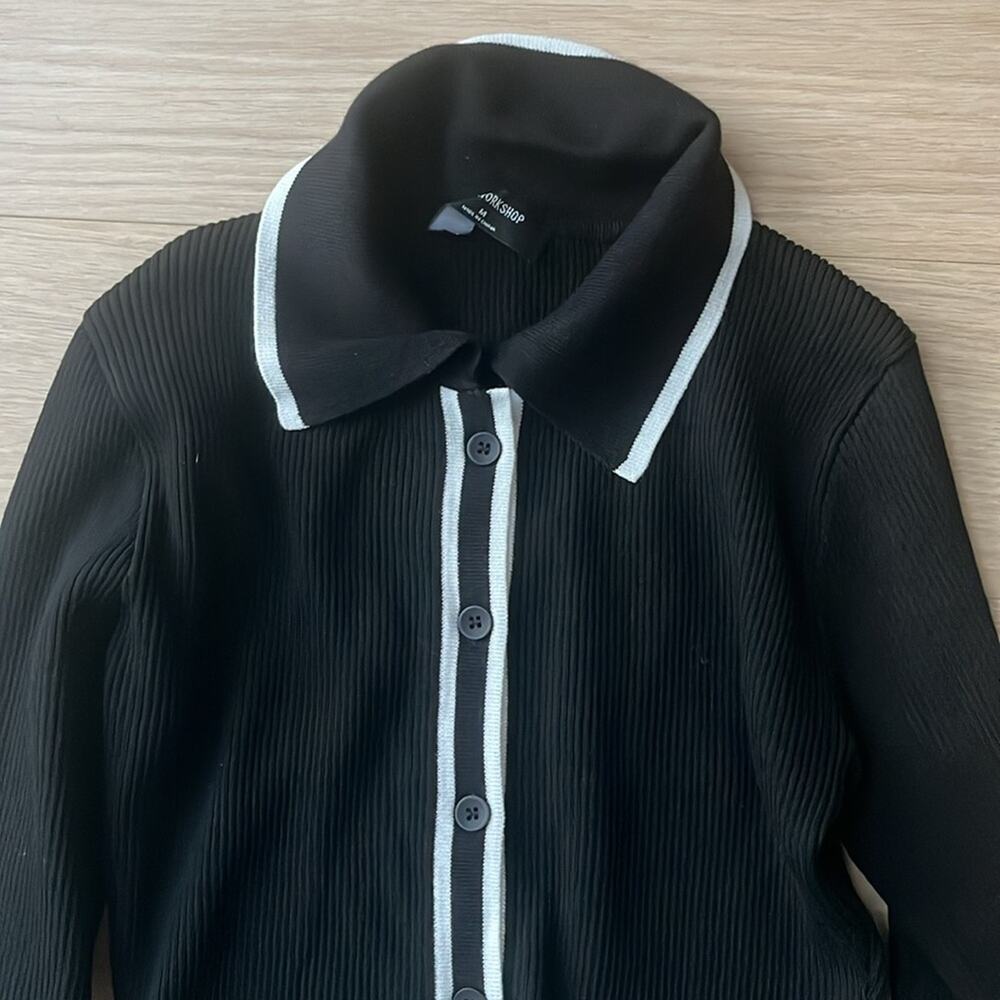 Workshop ribbed black white collared button cardi… - image 3